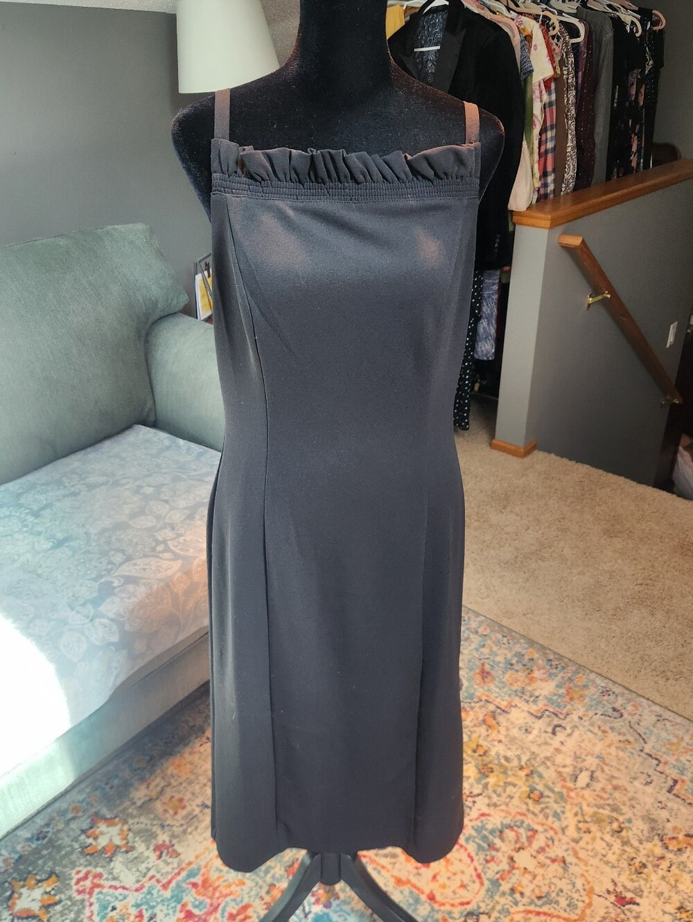 White House Black Market Black Ruffle-Trim Midi Dress Chic & Sexy Size 8